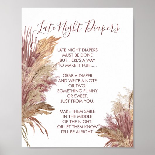 Late Night Luier Teken Pampas Grass Mauve Roze Poster (Voorkant)