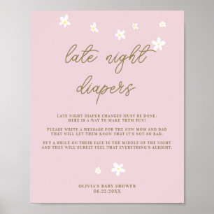 Late Night Luiers Baby shower Boho Daisies Roze Poster