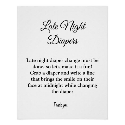 Late Night Luiers baby shower spel Perfect Poster (Voorkant)