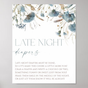 Late night luiers boho stoffige blauwe wilde bloem poster
