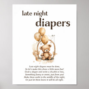 Late Night Luiers Genderneutraal Baby shower Spel Poster