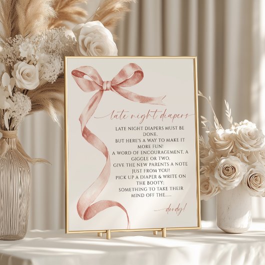 Late Night Luiers Mocha Bow Baby shower Poster