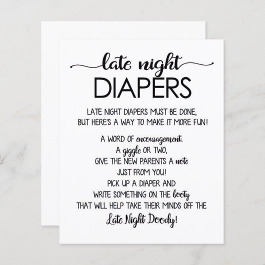 Late Night Luiers Printables, Rustieke Baby Shower (Voorkant / Achterkant)