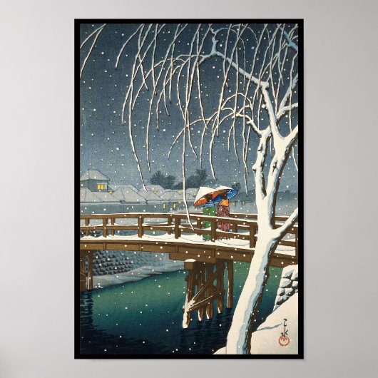 Late sneeuw langs Edo River hasui kawase winterkun Poster (Voorkant)