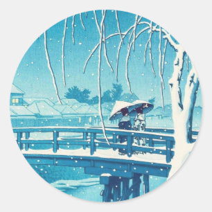 Late sneeuw langs Edo River hasui kawase winterkun Ronde Sticker
