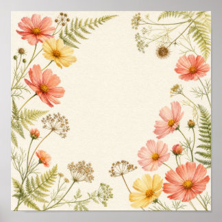 Late Summer Cosmos Botanische Vierkante Muur Kunst Poster