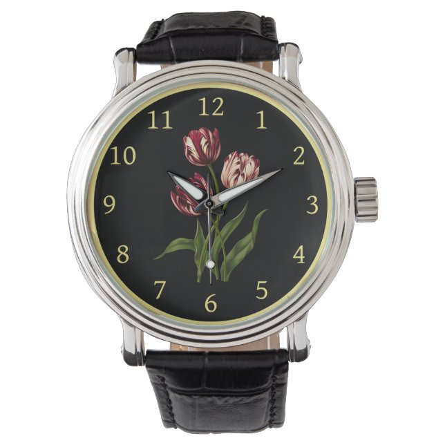 Late Tulip 001 ~ Botanische kunst ~ Horloge (Voorkant)