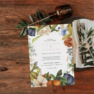 Late Zomer Citrus Bloem Botanische Bruiloft Folie Uitnodiging