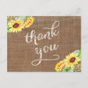 Late zomer zonnebloemen dank u Burlap Briefkaart
