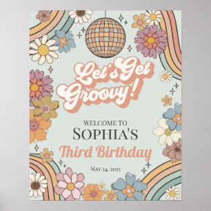 Laten krijgen Groovy Floral Verjaardag Retro Welko Poster
