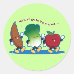 Laten we allemaal naar de markt gaan ronde sticker