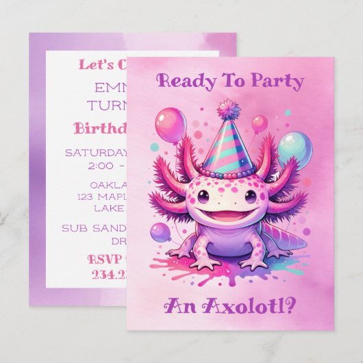 Laten we Axolotl Girl's verjaardagsfeestje vieren Briefkaart (Voorkant / Achterkant)