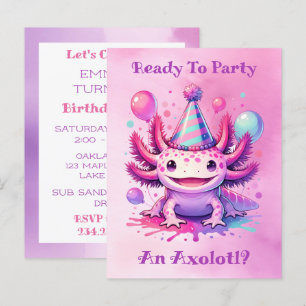 Laten we Axolotl Meisje haar Verjaardagsfeestje Vi Briefkaart