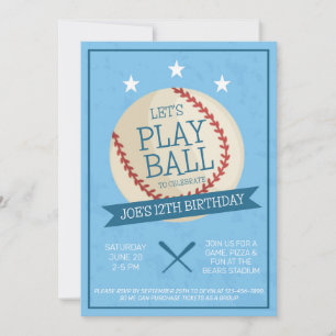 Laten we Ball Blue Baseball Verjaardag uitnodiging
