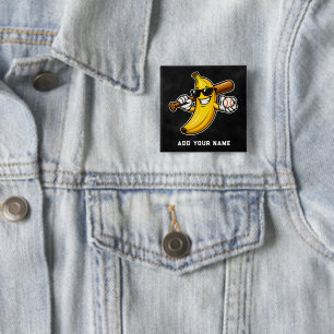 Laten we Bananen Retro Honkbal Banaan Grappig Vierkante Button 5,1 Cm