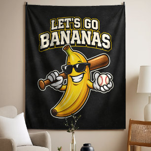 Laten we Bananen Retro Honkbal Banaan Grappig Wandkleed