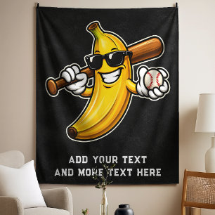 Laten we Bananen Retro Honkbal Banaan Grappig Wandkleed