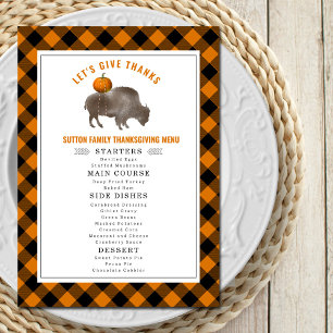 Laten we Bedankt Buffalo Plaid Bison Thanksgiving Menu