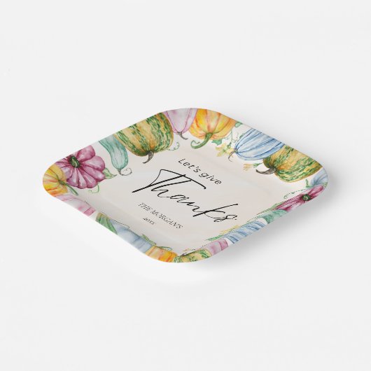 Laten we Bedankt Thanksgiving Waterverf Pompoen ge Papieren Bordje (Gebogen)