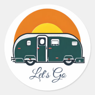 Laten we beginnen! Leuke Retro RV Ronde Sticker