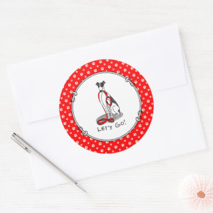 Laten we beginnen! (wandelen) Greyhound Dog (zwart Ronde Sticker