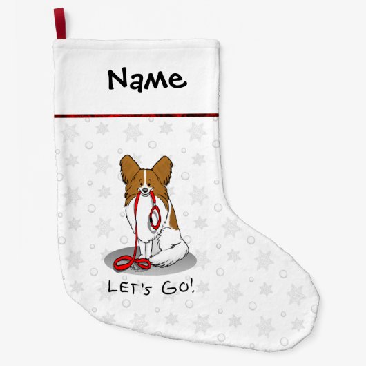 Laten we beginnen! (wandelen) Papillon (wit en roo Grote Kerstsok (Voorkant)