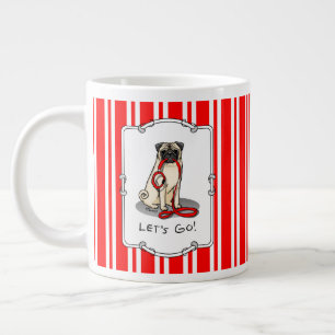 Laten we beginnen! (wandelen) Pug Dog (lichte mug) Extra Grote Beker