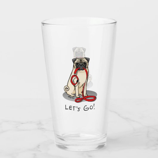 Laten we beginnen! (wandelen) Pug Dog (lichte mug) Glas (Achterkant)