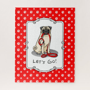 Laten we beginnen! (wandelen) Pug Dog (lichte mug) Legpuzzel