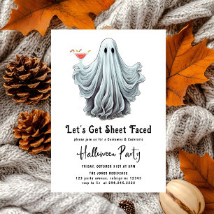 Laten we Blad Gezicht Volwassen Halloween Feest Kaart