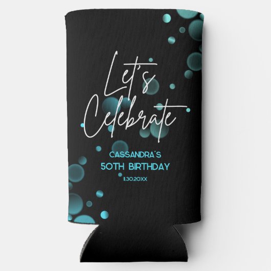 Laten we Blue Bokeh Gradient Black Verjaardag vier (Achterkant)
