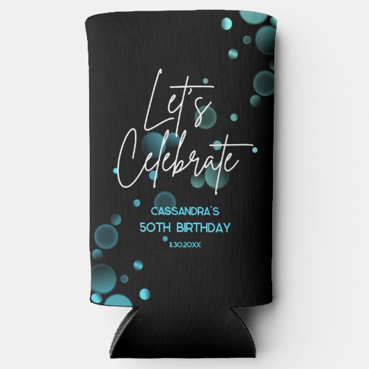 Laten we Blue Bokeh Gradient Black Verjaardag vier (Voorkant)