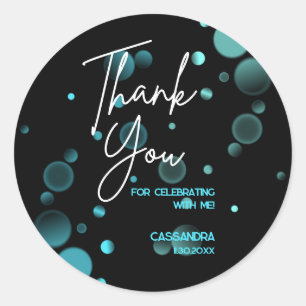 Laten we Blue Bokeh Gradient Black Verjaardag vier Ronde Sticker