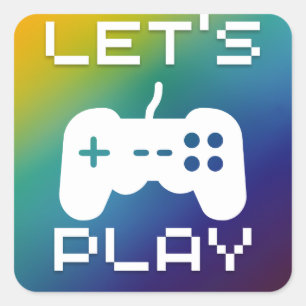 Laten we Blue Yellow Square Gaming spelen Vierkante Sticker