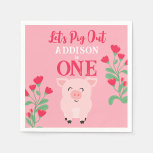 Laten we Boerderij Dieren Bloemen Meisjes Verjaard Servet