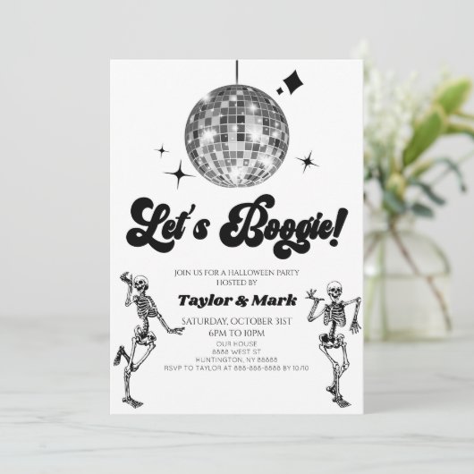 Laten we Boogie! Disco Ball Skeletons Halloween Pa Kaart (Staand voorkant)