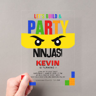 Laten we Bouwen & Feest Bouwblokken Ninja Verjaard Acryl Uitnodigingen