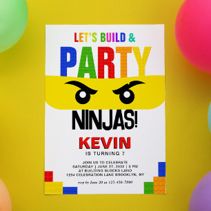 Laten we Bouwen & Feest Bouwblokken Ninja Verjaard Kaart