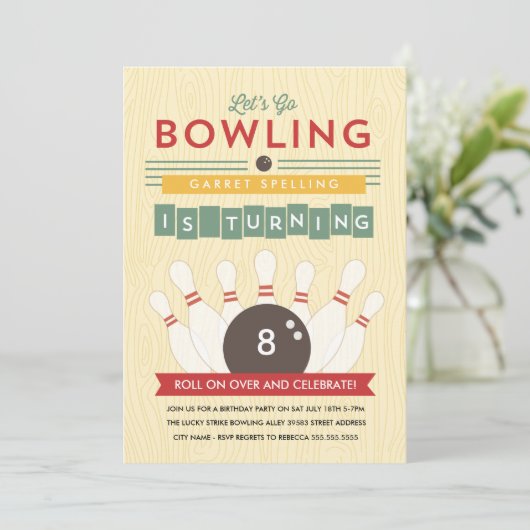 Laten we Bowl! Birthday Party Invitation Kaart (Staand voorkant)