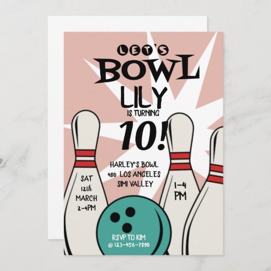 Laten we Bowl, Bowling Birthday, een paar plezier  Kaart (Voorkant / Achterkant)