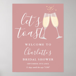 Laten we bruiloftsborrel Stof Roze Welkomstbord to Poster