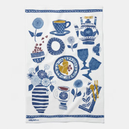 Laten we Brunch doen! Tea Towel in Navy en White Theedoek