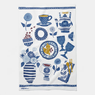 Laten we Brunch doen! Tea Towel in Navy en White Theedoek