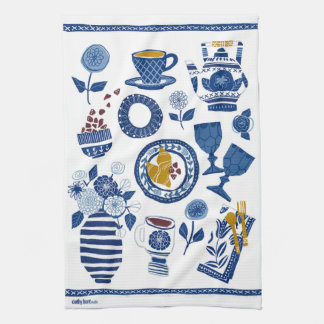 Laten we Brunch doen! Tea Towel in Navy en White Theedoek