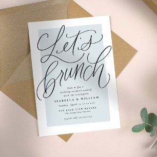 Laten we brunch lichtblauw na bruiloft handbelette kaart