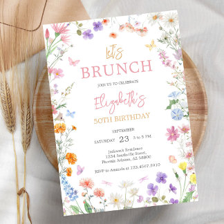 Laten we Brunchen Wildflower Verjaardagsuitnodigin Kaart