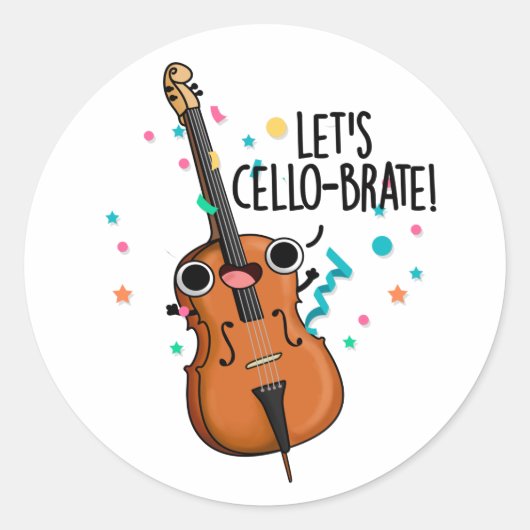 Laten we cello-brate Grappig vieren Cello Pun Ronde Sticker (Voorkant)