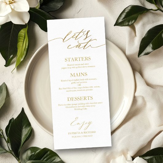Laten we Chic Script-huwelijksmenu kaart voor bord