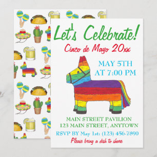 Laten we Cinco de Mayo Fiesta Taco Piñata vieren. Kaart