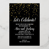 Laten we Confetti op Zwart Bruiloft Goud Vieren Folie Uitnodiging (Voorkant)